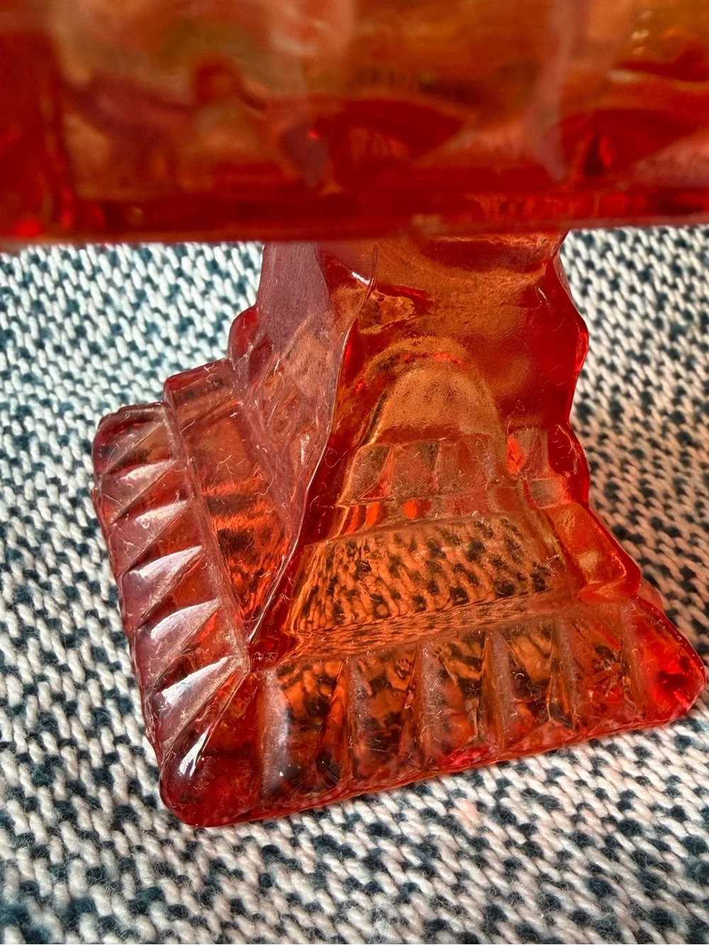 Vintage Amberina Glass Covered Pedestal Candy Dish Trinket Box Lidded Compote